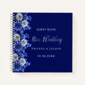 ゲストブック結婚のネイビーブルーの花 ノートブック (正面)