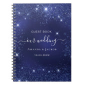 ゲストブック結婚のネイビーブルーグリッターの輝き ノートブック (正面)