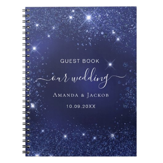 ゲストブック結婚のネイビーブルーグリッターの輝き ノートブック (正面)