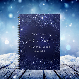 ゲストブック結婚のネイビーブルーグリッターの輝き ノートブック