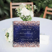 ゲストブック結婚のネイビーブルーバラ金ゴールド ノートブック