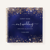 ゲストブック結婚のネイビーブルー金ゴールドの輝き ノートブック (正面)