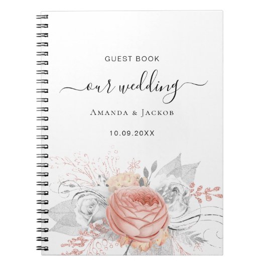 ゲストブック結婚のバラ金ゴールドフローラ銀 ノートブック (正面)
