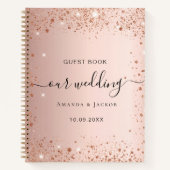 ゲストブック結婚のバラ金ゴールド名スクリプト ノートブック (正面)
