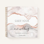 ゲストブック結婚のバラ金ゴールド大理石 ノートブック (正面)