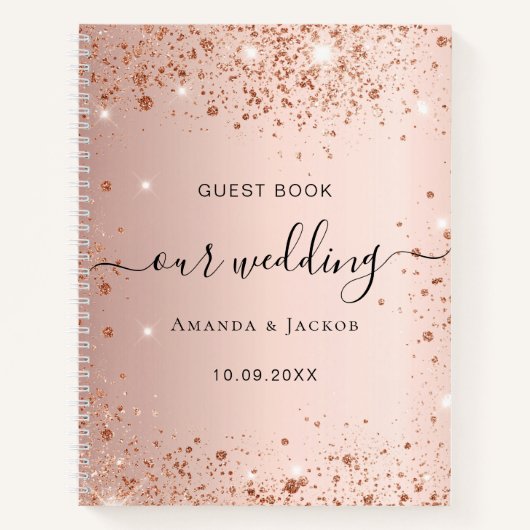 ゲストブック結婚のバラ金ゴールド赤面グリッター名 ノートブック (正面)