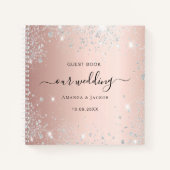 ゲストブック結婚のバラ金ゴールド銀のきらめき ノートブック (正面)