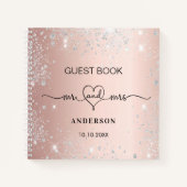ゲストブック結婚のバラ金ゴールド銀グリッターハート ノートブック (正面)