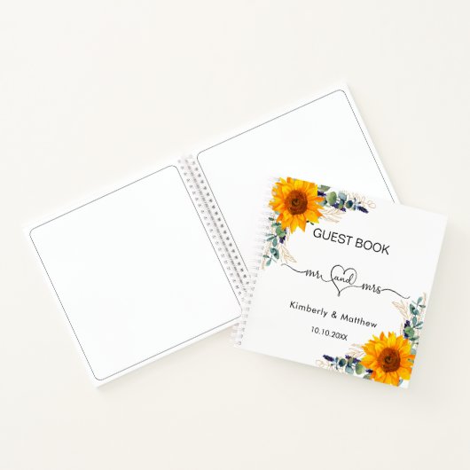 ゲストブック結婚のヒマワリのユーカリmr mrs ノートブック (内部)