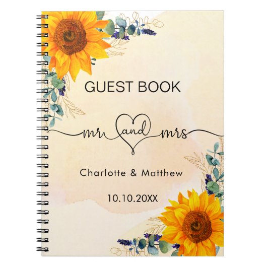 ゲストブック結婚のヒマワリのユーカリmr mrs ノートブック (正面)
