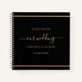 ゲストブック結婚のブラック金ゴールドエレガント ノートブック (正面)