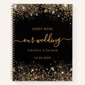 ゲストブック結婚のブラック金ゴールドグリッター ノートブック (正面)