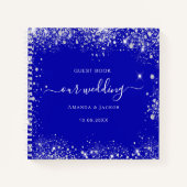 ゲストブック結婚のブルー王室のシルバーグリッター ノートブック (正面)