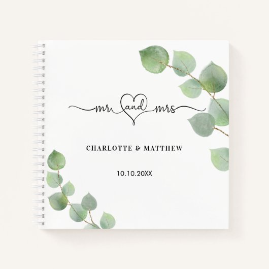 ゲストブック結婚のユーカリの緑エレガント草 ノートブック (正面)