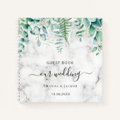ゲストブック結婚のユーカリ緑の大理石 ノートブック (正面)