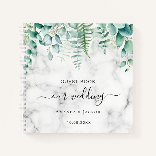 ゲストブック結婚のユーカリ緑の大理石 ノートブック (正面)
