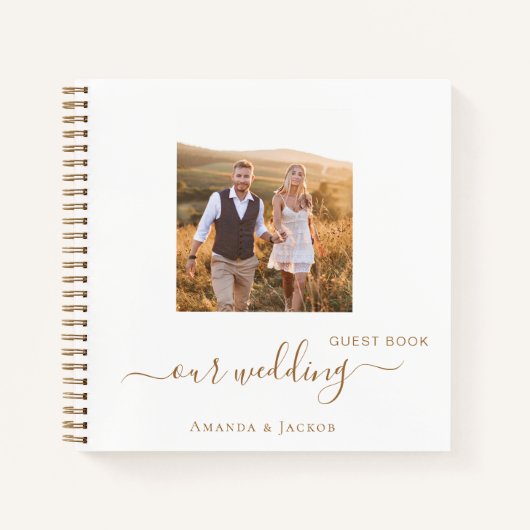 ゲストブック結婚の写真白金ゴールドモダン ノートブック (正面)