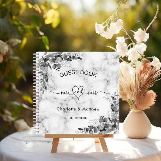 ゲストブック結婚の大理石ユーカリmr mrs ノートブック
