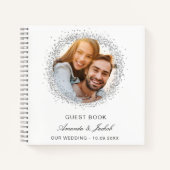 ゲストブック結婚の白いシルバーグリッター写真 ノートブック (正面)