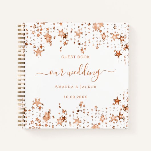 ゲストブック結婚の白いバラの金ゴールド ノートブック (正面)