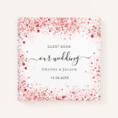 ゲストブック結婚の白い赤いグリッターダスト名 ノートブック (正面)