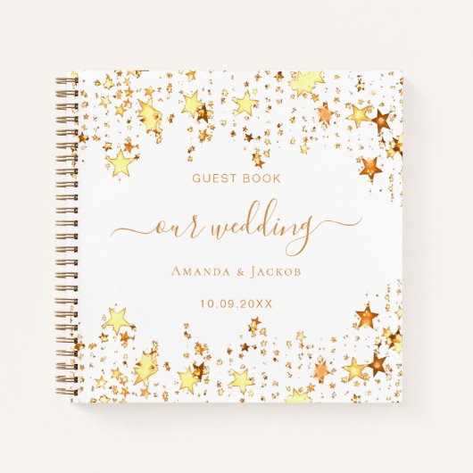 ゲストブック結婚の白金ゴールド星エレガント ノートブック (正面)