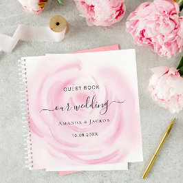 ゲストブック結婚の赤面ピンクのバラの花 ノートブック