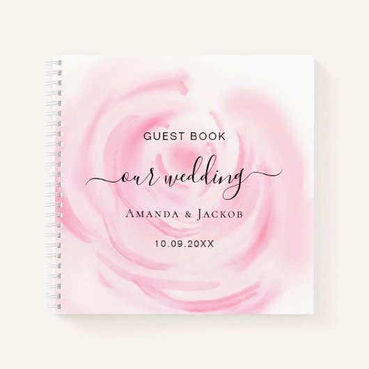 ゲストブック結婚の赤面ピンクのバラの花 ノートブック (正面)
