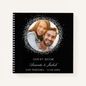 ゲストブック結婚の黒いシルバー写真 ノートブック (正面)