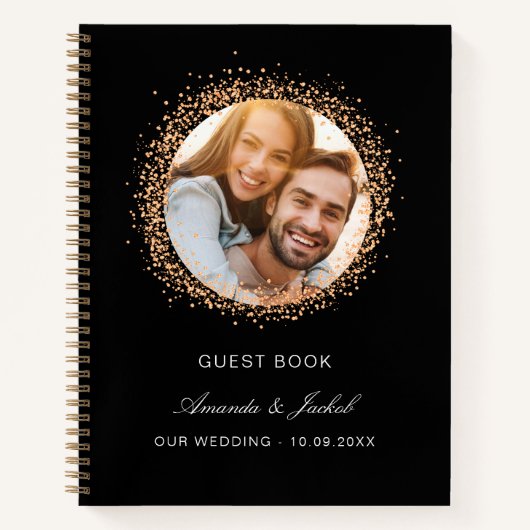 ゲストブック結婚の黒いバラ金ゴールド写真 ノートブック (正面)