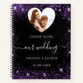 ゲストブック結婚の黒い紫の写真ハート ノートブック (正面)