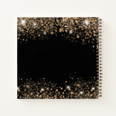 ゲストブック結婚の黒い金ゴールドグリッター名 ノートブック (裏面)