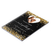 ゲストブック結婚の黒い金ゴールド写真ハート予算 ノートブック (左側)