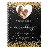 ゲストブック結婚の黒い金ゴールド写真ハート予算 ノートブック (正面)