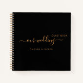 ゲストブック結婚の黒い金ゴールド名 ノートブック (正面)