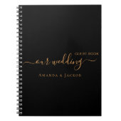 ゲストブック結婚の黒い金ゴールド名 ノートブック (正面)