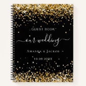 ゲストブック結婚の黒い金ゴールド紙吹雪 ノートブック (正面)