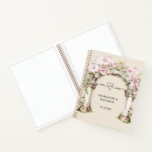 ゲストブック結婚のmr mrsハートピンク花模様アーチ ノートブック (内部)