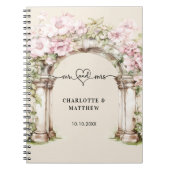 ゲストブック結婚のmr mrsハートピンク花模様アーチ ノートブック (正面)