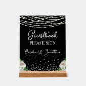 ゲストブック署名黒い符号文字列ライト アクリルサイン (正面)
