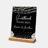 ゲストブック署名黒い符号文字列ライト アクリルサイン (傾斜)