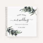 ゲストブック葉オリーブグリーン結婚ホワイト ノートブック (正面)