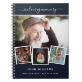 ゲストブック葬儀フォトコラージュ青いメモリアル ノートブック (正面)