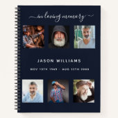 ゲストブック葬儀フォトコラージュ青いメモリアル ノートブック (正面)