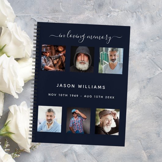 ゲストブック葬儀フォトコラージュ青いメモリアル ノートブック