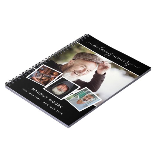 ゲストブック葬儀フォトコラージュ黒のメモリアル ノートブック (左側)