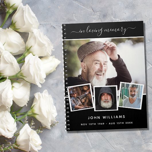 ゲストブック葬儀フォトコラージュ黒のメモリアル ノートブック
