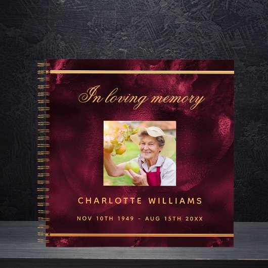 ゲストブック葬儀ブルゴーニュの金ゴールド写真 ノートブック