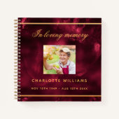 ゲストブック葬儀ブルゴーニュの金ゴールド写真 ノートブック (正面)