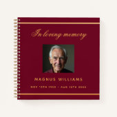 ゲストブック葬儀ブルゴーニュの金ゴールド写真 ノートブック (正面)